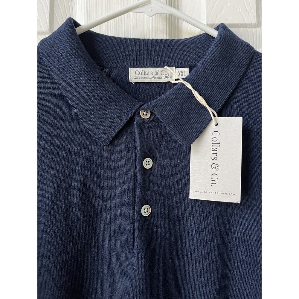 NEW Collars & Co Merino Wool Long Sleeve Polo Sweater Mens XXL Luxury Preppy - Picture 3 of 8
